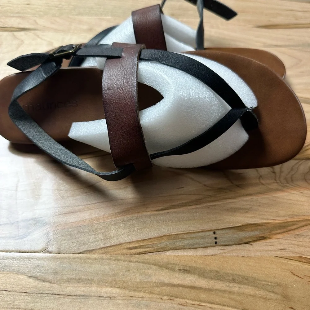 Maurices Brown and Black Leather Strap Sandals